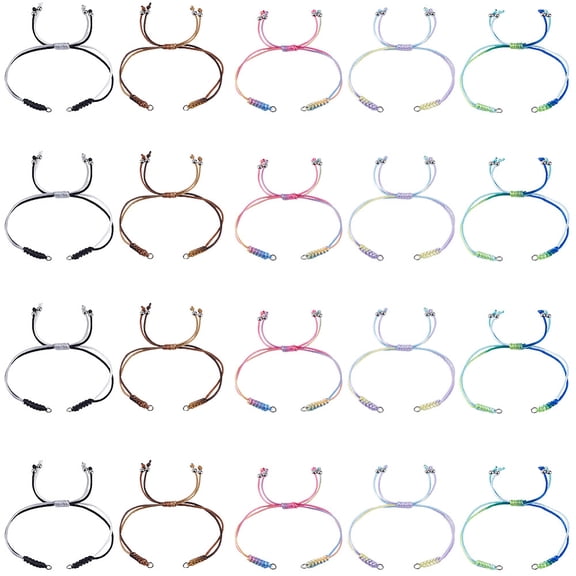 20Pcs Nylon Bracelets Adjustable Cord Bracelet Colorful Thread Link Rope Twist Cord Silver Beaded Chain with Open Jump Rings