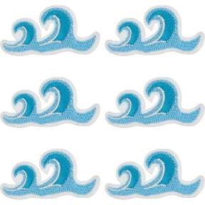 20Pcs Ocean Wave Embroidered Patches Light Blue Sea Wave Pattern Back Adhesive Sew On Applique Iron on Repair Patch for DIY Clothes Dress Hat Pants Sewing Embellishments Craft