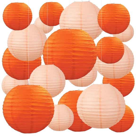 20Pcs Orange and Peach Round Hanging Paper Lanterns (6" 8" 10"), Decorations for Wedding, Graduation, Birthday and Bridal Shower