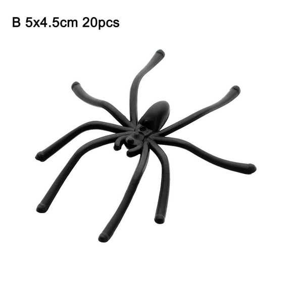 20Pcs/Pack Black Spider Web Halloween Decorative Spiders Prank Toys Haunted House Prop Plastic Fake Spider B 5X4.5CM 20PCS