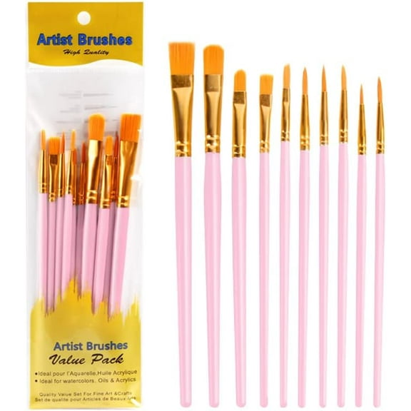 20Pcs Paint Plastic Brushes Set with Aluminium Tube for DIY Oil Watercolor Painting Craft Pink 18.5cm Pink