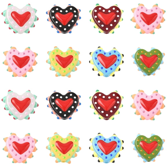 20Pcs Painted Glass Beads Bumpy Beads Heart with Enamel Mixed Color 16-17x18x7mm Hole: 1.2mm