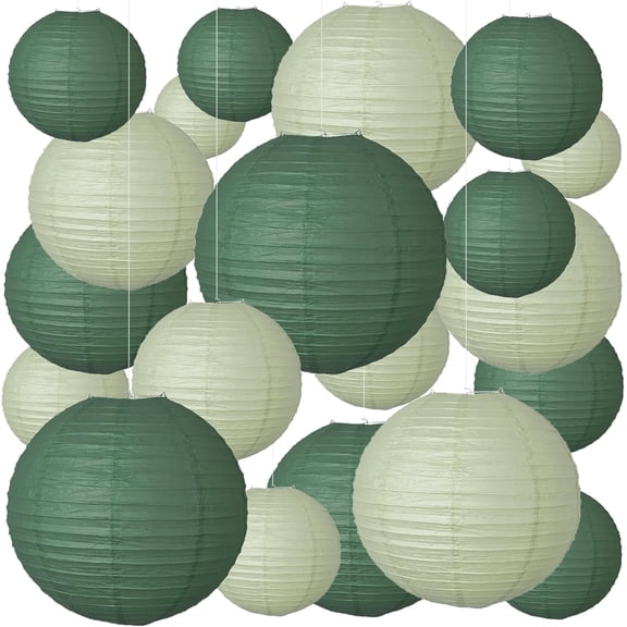 20Pcs Hunter Green and Sage Green Round Hanging Paper Lanterns, Decor for Rustic Wedding, Bridal Shower, Birthday and Home Decor
