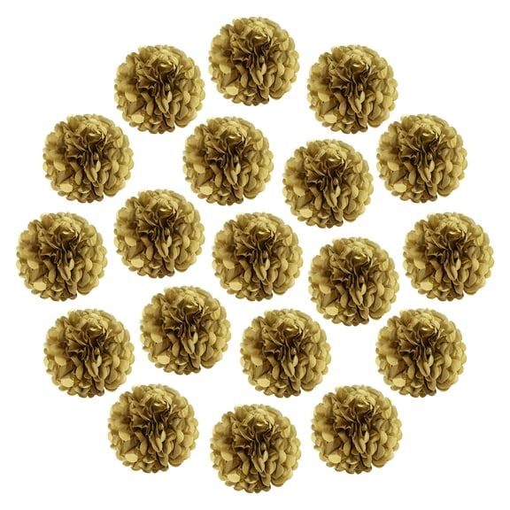 20Pcs Paper Pom Poms, 4 Inch Paper Flowers Tissue Paper Flowers Mexican Paper Flowers for Birthdays Party Wedding Gold