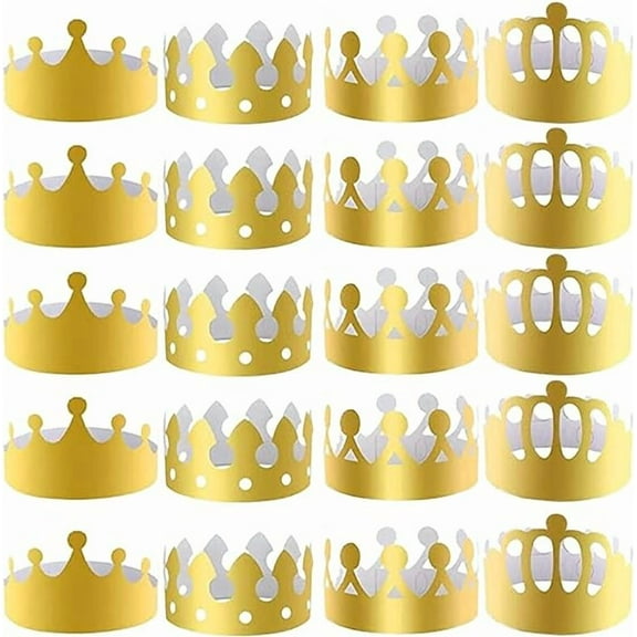 20Pcs Party Hats, Birthday Hats, Paper Adjustable Reusable Decorations Hats with 6 Slots for Adults and Kids, Photo Props with 4 Styles, Gold