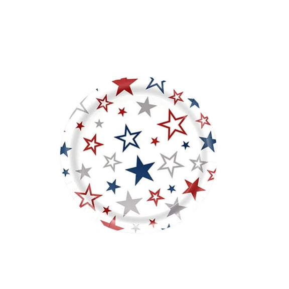 20Pcs Patriotic Paper Plates 7 Inch 4th of July American Flag Disposable Platter Red Blue White Plate for Independence Day Anniversary Memorial Independence Day Party Supplies