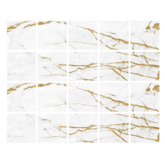 20Pcs Peel and Stick Tiles Wall Stickers Decals Gray Gold Marble Pattern 6x6in Vinyl Self Adhesive Waterproof Kitchen Bathroom DIY Decor