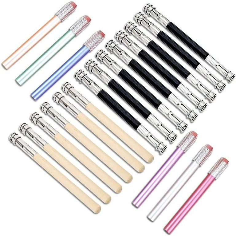 20Pcs Pencil Extenders, RETON Pencil Lengthener, Including Wooden Handle  Aluminum Assorted Colors Adjustable Dual Head Pencil Extender Holder,  School Office Art Write Tool 