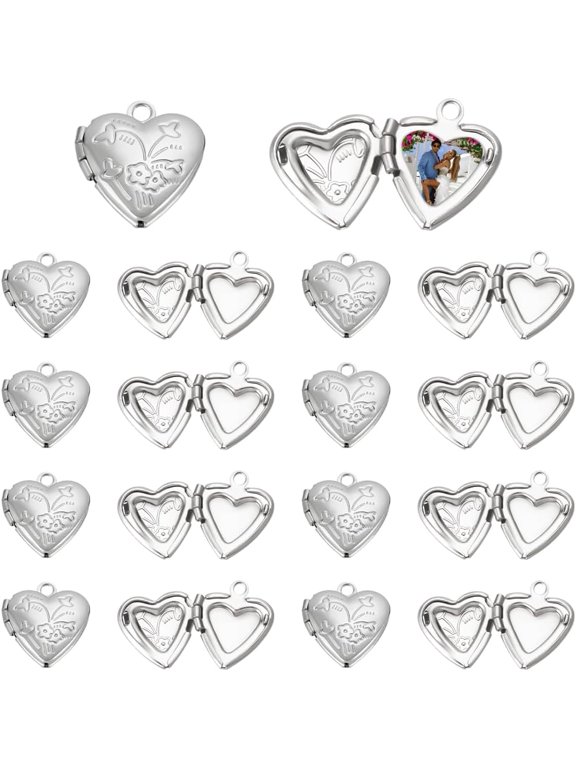 about 20Pcs Photo Pendants Heart Locket Pendants Heart Memory Locket Charms 12.5mm Metal Heart Charms Photo Locket Necklace Pendants for Jewelry Making Charms