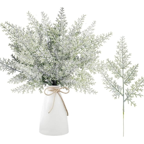 20Pcs Pieces Snow Frosted Artificial Pine Branches 12.2 Inches Christmas Snowy Greenery Leaves Faux Pine Needles Pine Picks for DIY Garland Wreath Christmas Tree Embellishing Home Decoration