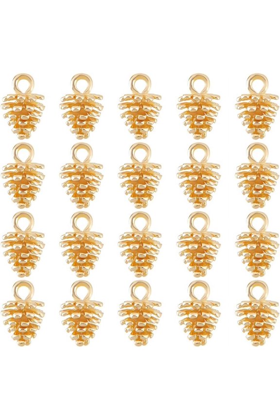 20Pcs Pine Cone Charm Nature Nuts Charm Plant Ornament Pendant 18K Gold Plated Brass Pine Cone Charms Dangle Pendant Supplies Hole: 2mm
