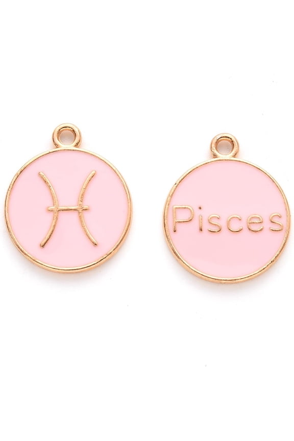 20Pcs Pisces Alloy Enamel Pendants Flat Round Constellation Jewelry Making Charms Findings Pendant Ornament