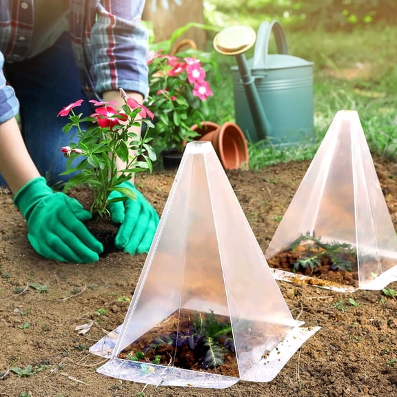 20Pcs Plant Covers for Protecting Seedlings, Plastic Foldable Cloche with Stakes, Mini Greenhouse for Outdoor Plants, Reusable Garden Bed Insulation