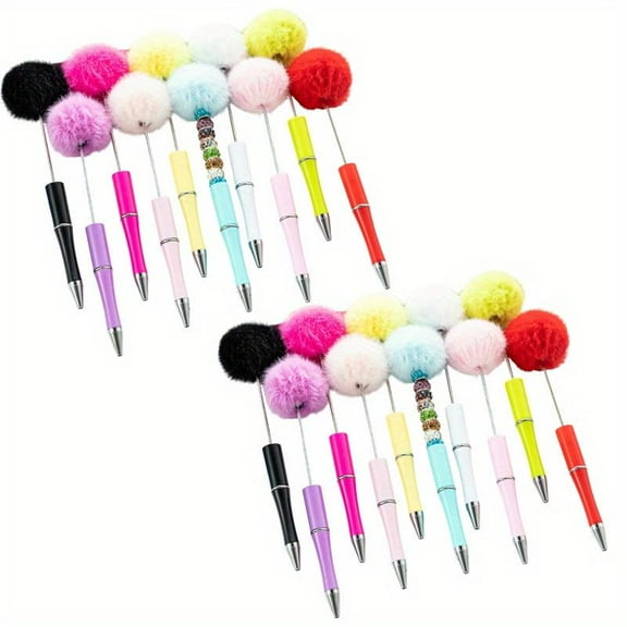 20Pcs Plastic Beadable Pens Bulk Cute Plush Ball, Funny Shaft Black Ink Fluffy Beadable Pens for DIY Office Writing Gifts Supplies (Mix Colors) blow tools journal pretty