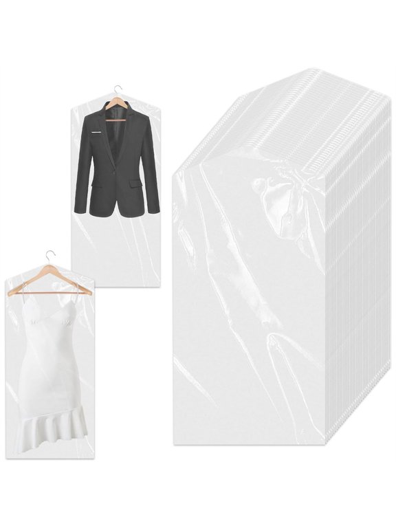 20Pcs Plastic Garment Bags Clear Laundry Bags Dry Cleaner Bags 35.4 23.6 inch Clothes Covers for Hanging Coat Suit Shirt Jacket Skirt Home Travel Use HXRH