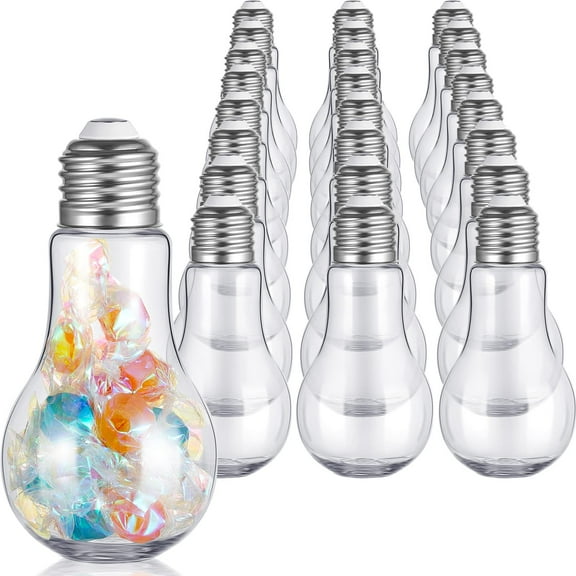 20Pcs Plastic Light Bulbs, 100ml Clear Fillable Ornaments, Plastic Light Bulbs Candy Jars for Crafts, Decorative Centerpieces, Party Favors, Silver