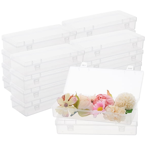 20Pcs Plastic Packing Boxes with Hinged Lid Rectangle Clear 6.7x15.4x3.05cm Inner Diameter: 5.8x14.8cm for making