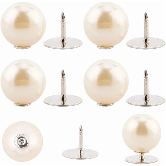 20Pcs Plastic Pearl No Sewing Buttons with Iron Needle Round Platinum 14.5x11.5mm for DIY