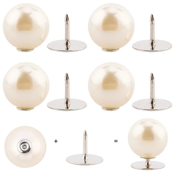 20Pcs Plastic Pearl No Sewing Buttons with Iron Needle Round Platinum 14.5x11.5mm
