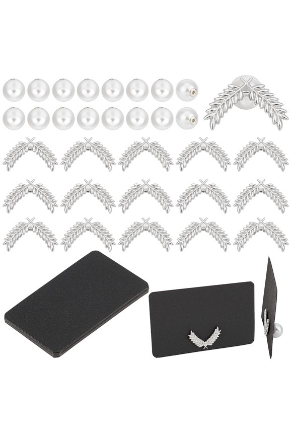 20Pcs Plastic Pearl Pin Brass Lapel Pin Backs for Clothing Sweater Half Round with 20Pcs Blank Paper Cards and Alloy Lapel Pin Backs Platinum