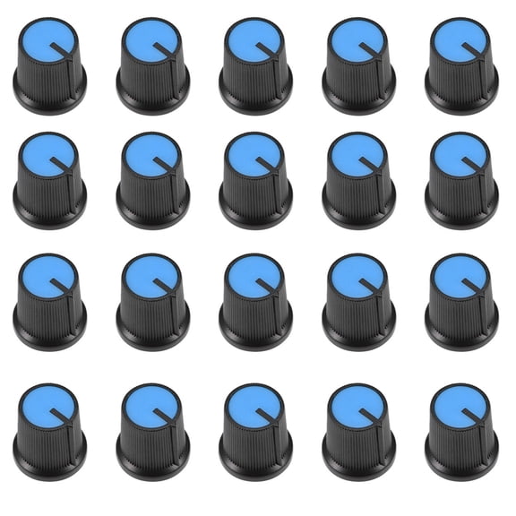 20Pcs Plastic Potentiometer Volume Control Rotary Knob Knurled Shaft Blue