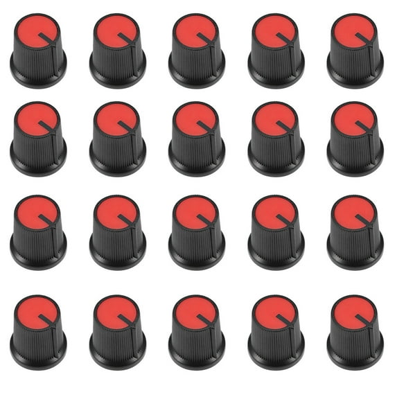 20Pcs Plastic Potentiometer Volume Control Rotary Knob Knurled Shaft Red