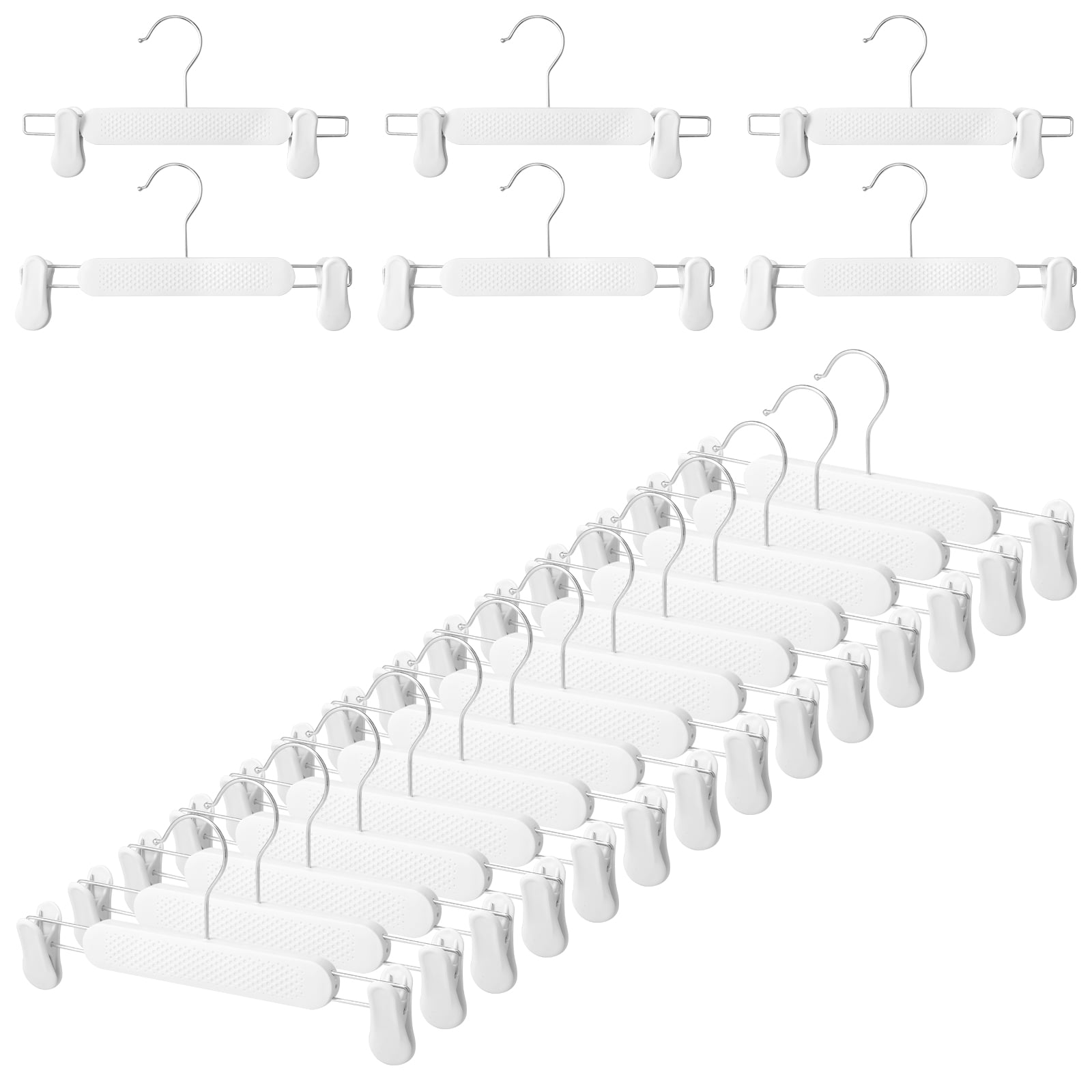 20Pcs Plastic Skirt Pant Hangers with Adjustable Clips Frosted Embossing Clothes Shorts Hanger with 360° Swivel Hook for Women Men Kids