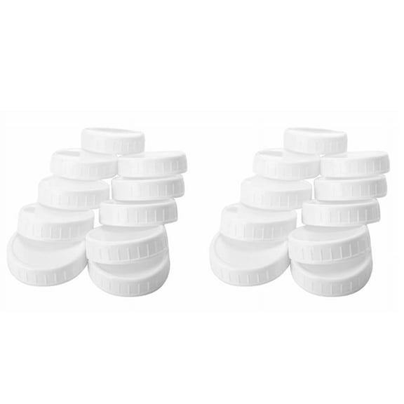 20Pcs Plastic Storage Caps Lids Ribbed for 86mm Standard Regular Mouth Jar Bottle,20 x Jar Lids,White