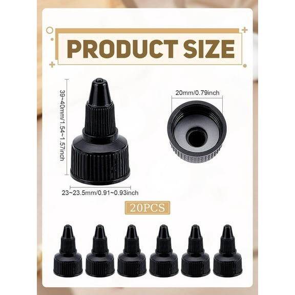 20Pcs Plastic Twist Bottle Cap Squeeze Bottle Dispensing Caps Black Replacement Accessory for Glue Dispensing Bottles Crafts Repair and Art 39~40x23~23.5mm