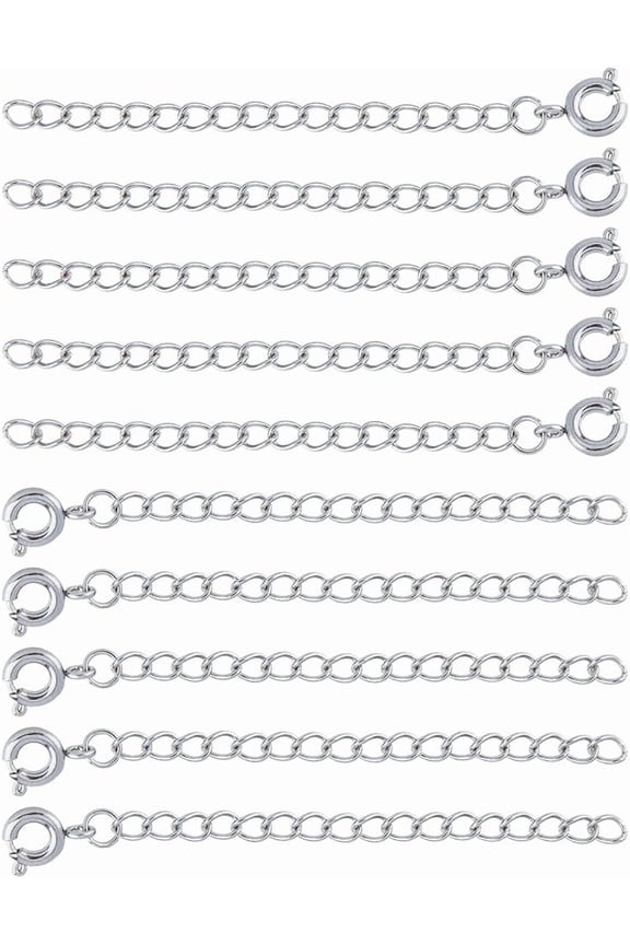 20Pcs Platinum Curb Chain Extender End Chains with Round Spring Ring Clasp Necklace End Chains Tail Chain Connectors Stainless Steel Extension Chain Jewelry Making Supplies