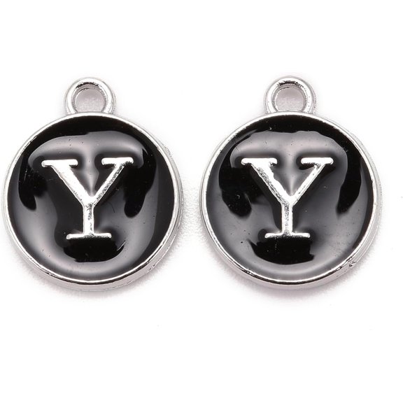 20Pcs Platinum Plated Letter.Y Charms Flat Round Capital Letter Alloy Enamel Pendant Jewelry Findings for Women Elegant Personalized Jewelry Making 14x12x2mm Hole: 1.5mm for DIY