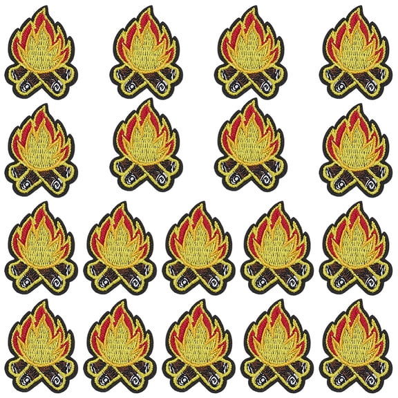 20Pcs Polyester Clothing Patches Bonfire Gold 40x30x2mm for DIY