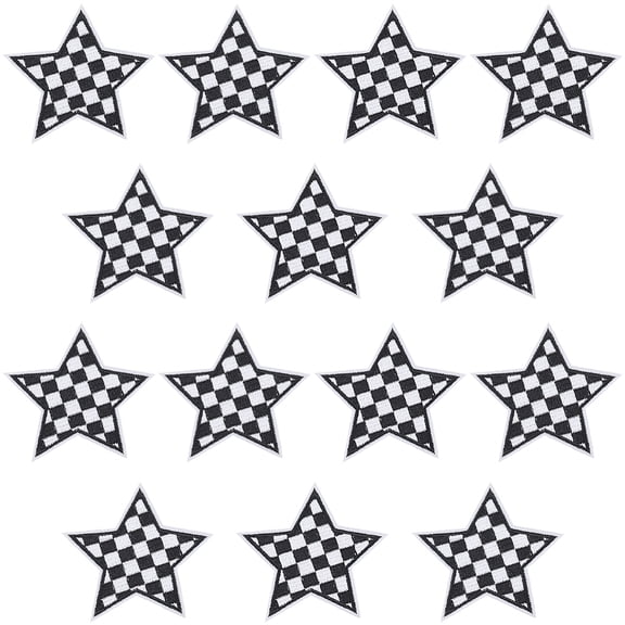 20Pcs Polyester Clothing Patches Star with Grid Pattern Black 72.5x72x1.5mm
