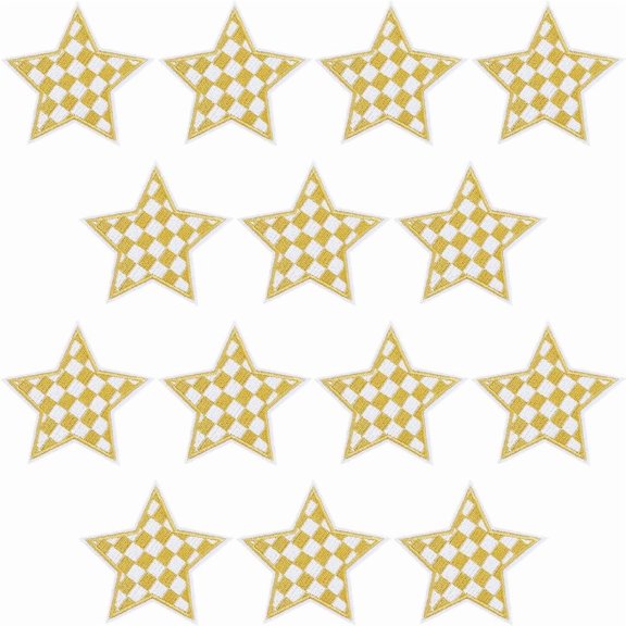 20Pcs Polyester Clothing Patches Star with Grid Pattern Yellow 72.5x72x1.5mm for DIY