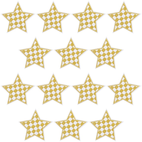 20Pcs Polyester Clothing Patches Star with Grid Pattern Yellow 72.5x72x1.5mm