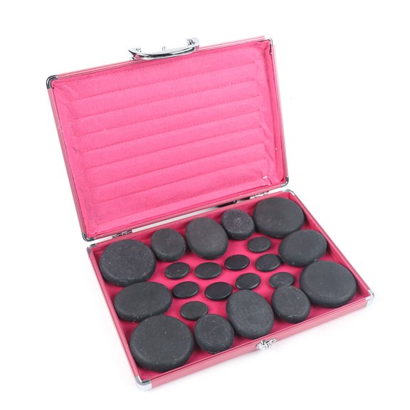 20Pcs Portable Massage Stones Kit with Warmer Box, Natural Volcanic Basalt Rock Heating Kit Warmer Divice Therapy
