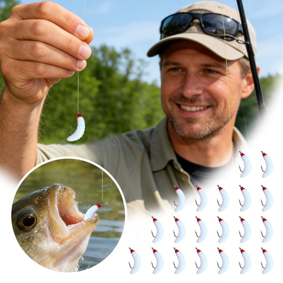 20Pcs Pre-Rigged Bread Worm Soft Fishing Lures, Artificial Maggot Soft Bait for Trout Panfish Freshwater Saltwater Angling ï¼Whiteï¼