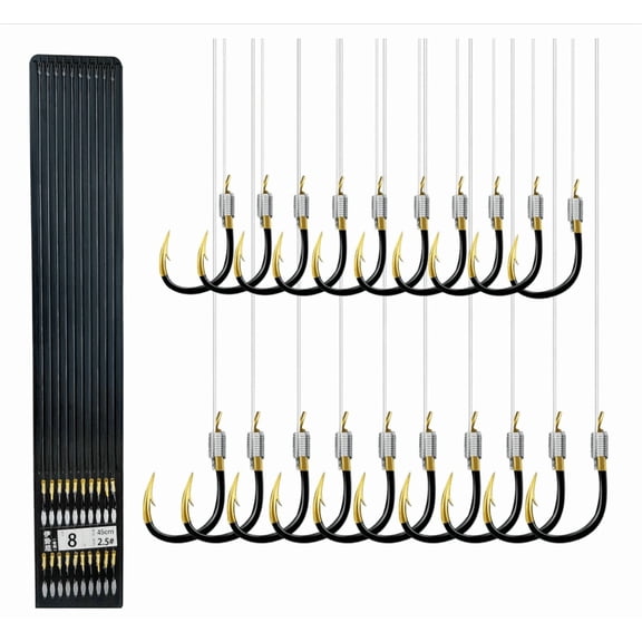 20Pcs Pre Tied Barbed Fishing Hooks Carbon Steel Dual Color Fish Hook Snell Rigs Anti Cut Wire Tackle For Freshwater Saltwater Ice Fishing(Black-1.52Cm)