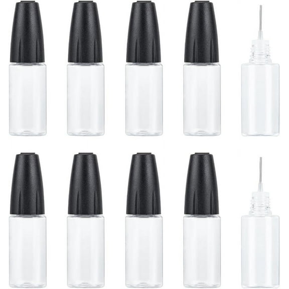 20Pcs Precision Tip Applicator Bottles 10ml/0.34oz Dispensing Needle Bottle PET Empty Glue Bottle with Steel Needle Sealing Cap for UV Resin Oil Glue Ink Artwork Black for DIY