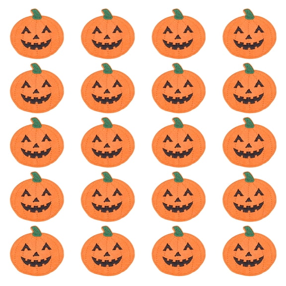 20Pcs Pumpkin Polyester Computerized Embroidery Cloth Iron on/Sew on Patches Costume Accessories Appliques Dark Orange 59x63x1mm for DIY
