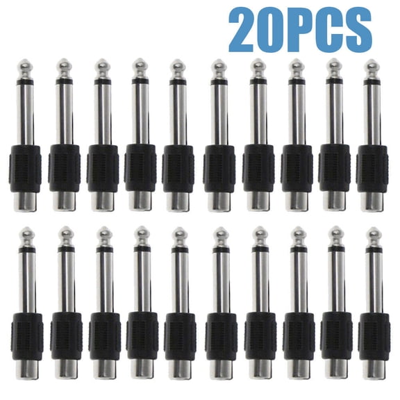 20Pcs RCA Female Jack To 6.35mm 1/4" Male Mono Plug Audio Adapter Connector US