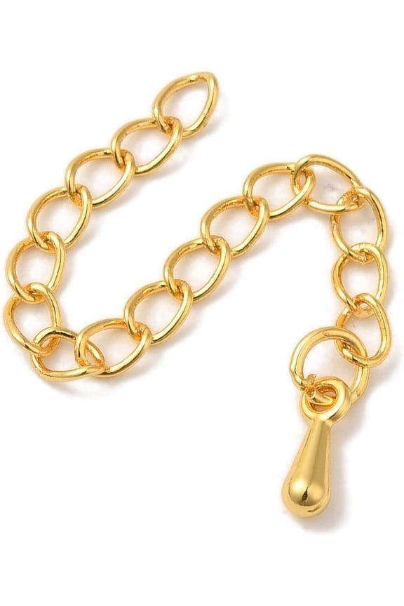 20Pcs Rack Plating Brass Chain Extender Long Lasting Teardrop Real 18K Gold Plated 56mm for diy