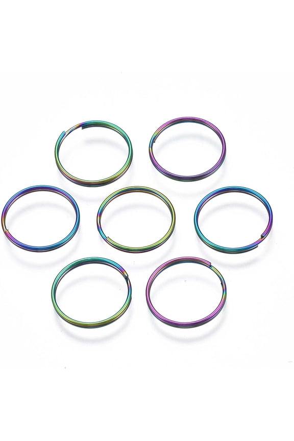 20Pcs Rainbow Color 304 Stainless Steel Linking Key Rings Keychain Clasp Findings Keychains Ring Parts with Open Jump Ring for Keychain Making DIY Crafts Accessory 14x1mm
