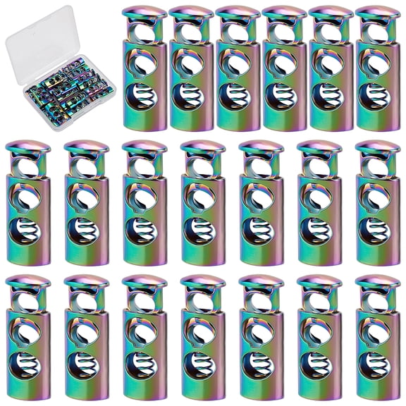 20Pcs Rainbow color Alloy Cord Locks with Iron Findings Cadmium Free Lead Free Column 22.5x8.5x5.5mm Hole: 5mm DIY