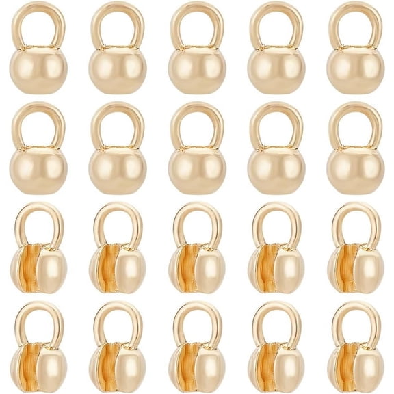 20Pcs Real 14K Gold Plated Crimp Ends Round Brass Bead Tips Calotte Ends Clamshell Knot Cover for Jewelry Making DIY Findings Crafts Hole: 2mm DIY