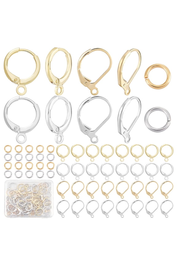 20Pcs Real 18K Gold Plated Flower Earring Hooks Leverback Earwires French Ear Wire with Open Loop 40Pcs Open Jump Ring for Earring