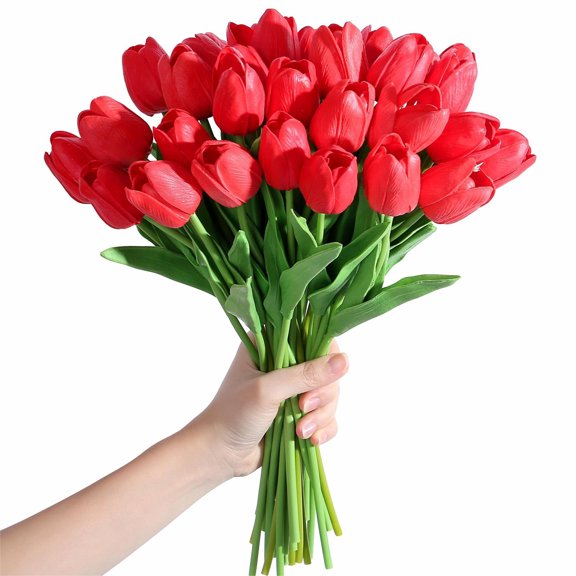 20Pcs Real Touch Artificial Tulips Faux Flowers Home Wedding Mother's Day Party Decorations Big Red