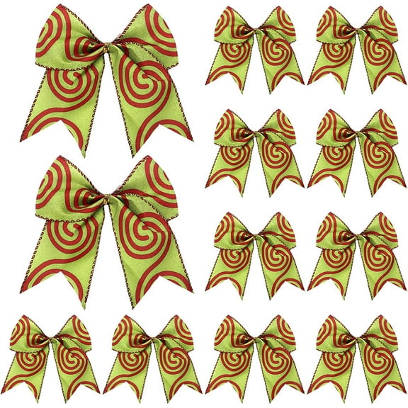 20Pcs Red Green Christmas Bows Decoration 6 Inch Large Christmas Wreaths Bows Xmas Tree Dot Bows Ribbons Ornaments for Garland Wedding Home Holiday Gift Party (Swirl Pattern)