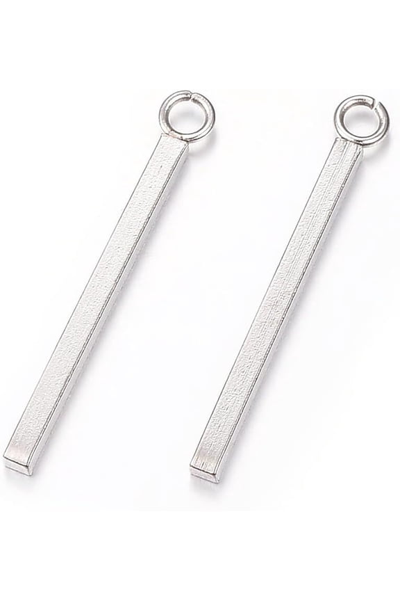 20Pcs Resistant 304 Stainless Steel Bar Pendants Rectangle Stainless Steel Color DIY