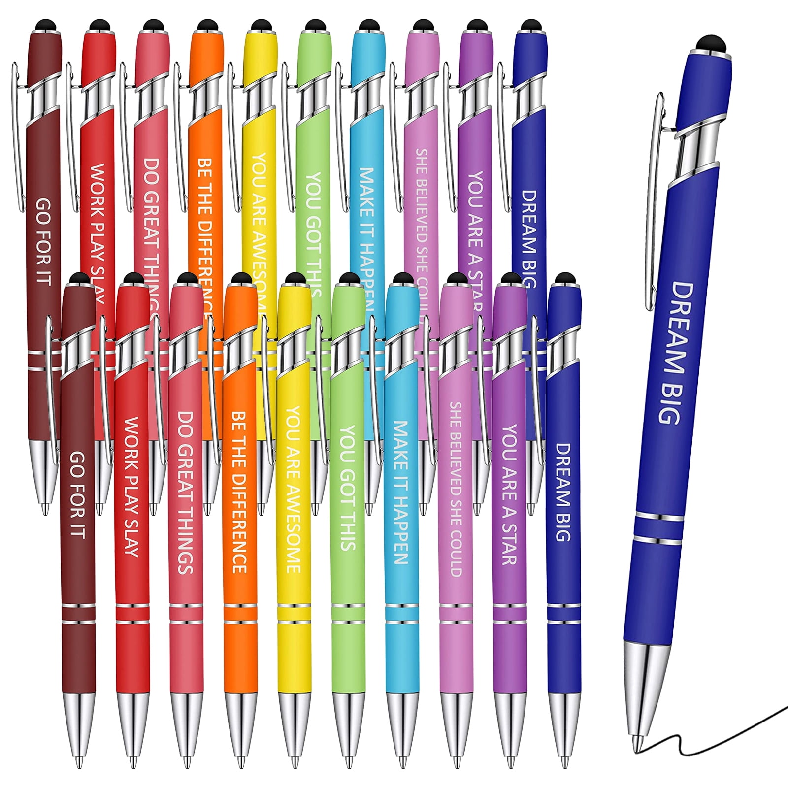 20Pcs Retractable Ballpoint Pens Inspirational Quote Pen with Stylus